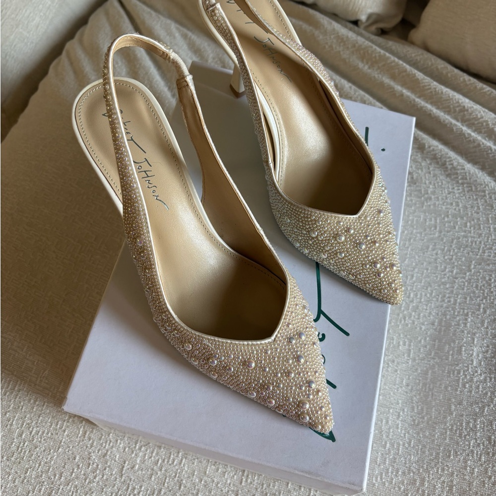 Betsey Johnson Pearl Embellished Cream Heels
